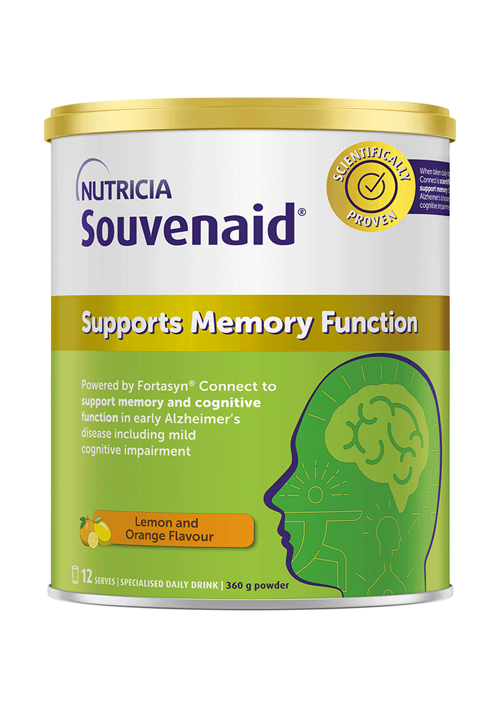 Souvenaid powder tin in lemon and orange flavour