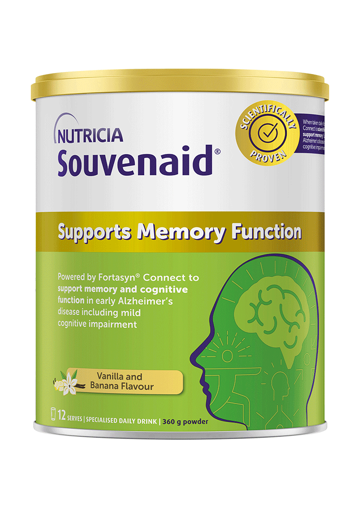 Souvenaid powder tin in Vanilla and banana flavour