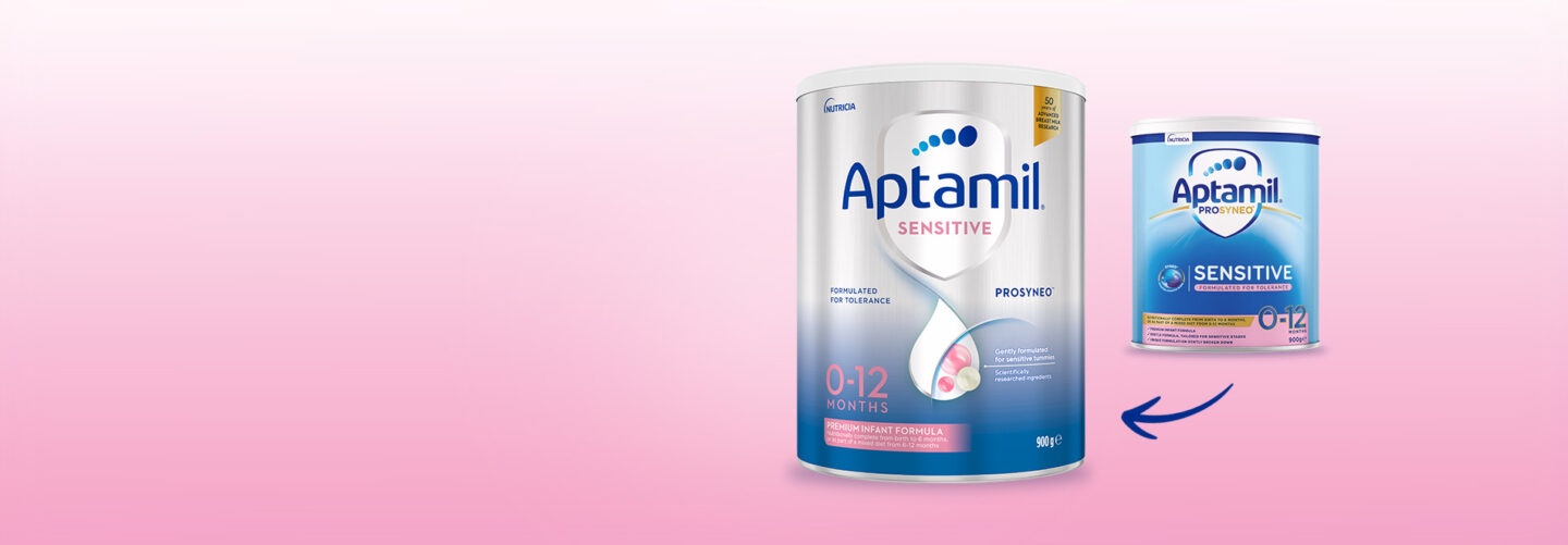 Our Aptamil® Sensitive 0-12 months has a new look