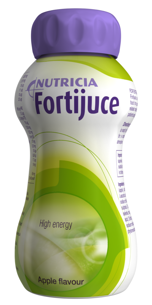 Fortijuice tasting nutritional drink apple flavour