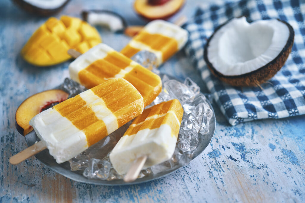 Fortijuice Tropical Ice Blocks mande from mango peach yoghurt