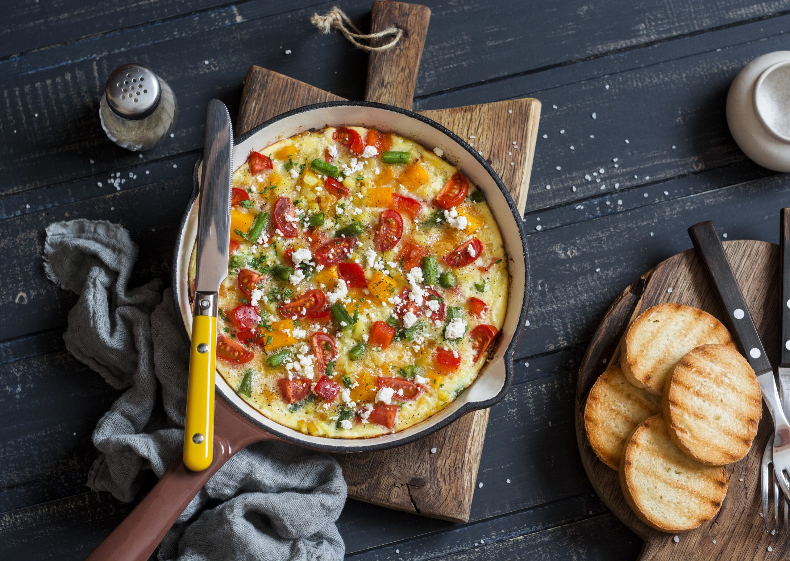 Fortisip Compact Protein Neutral Recipe Vegetable frittata in a cast iron skillet