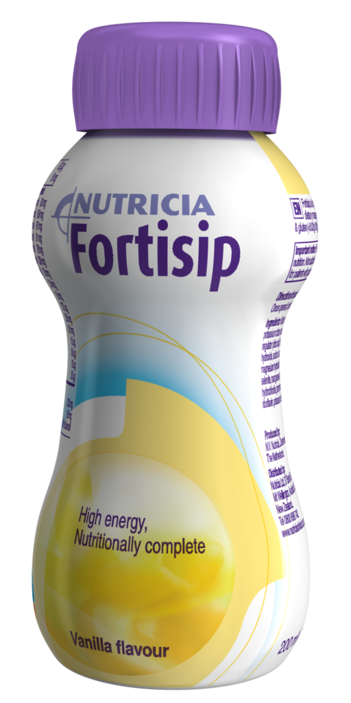 Fortisip vanilla flavour, ready-to-drink, nutritionally complete oral nutritional supplement.