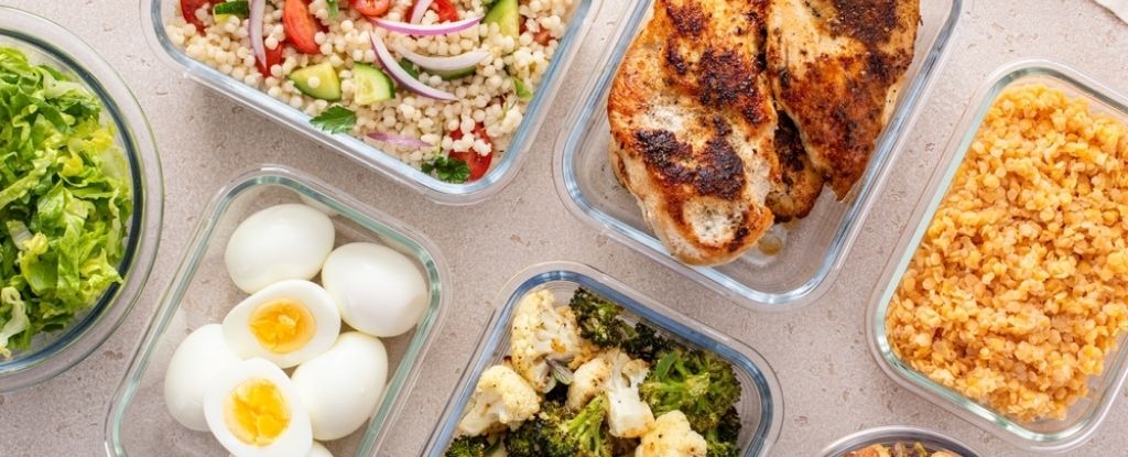 Nutritious meals prepared in containers.