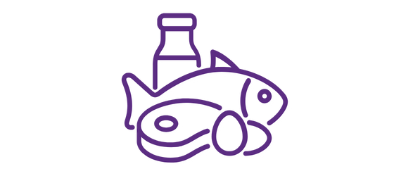 Illustration of protein sources like fish and meat