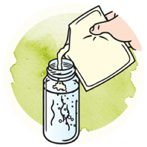 Icon showing how to pour sachet in the bottle