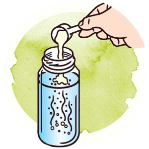 Icon showing how to scoop the powder in the bottle