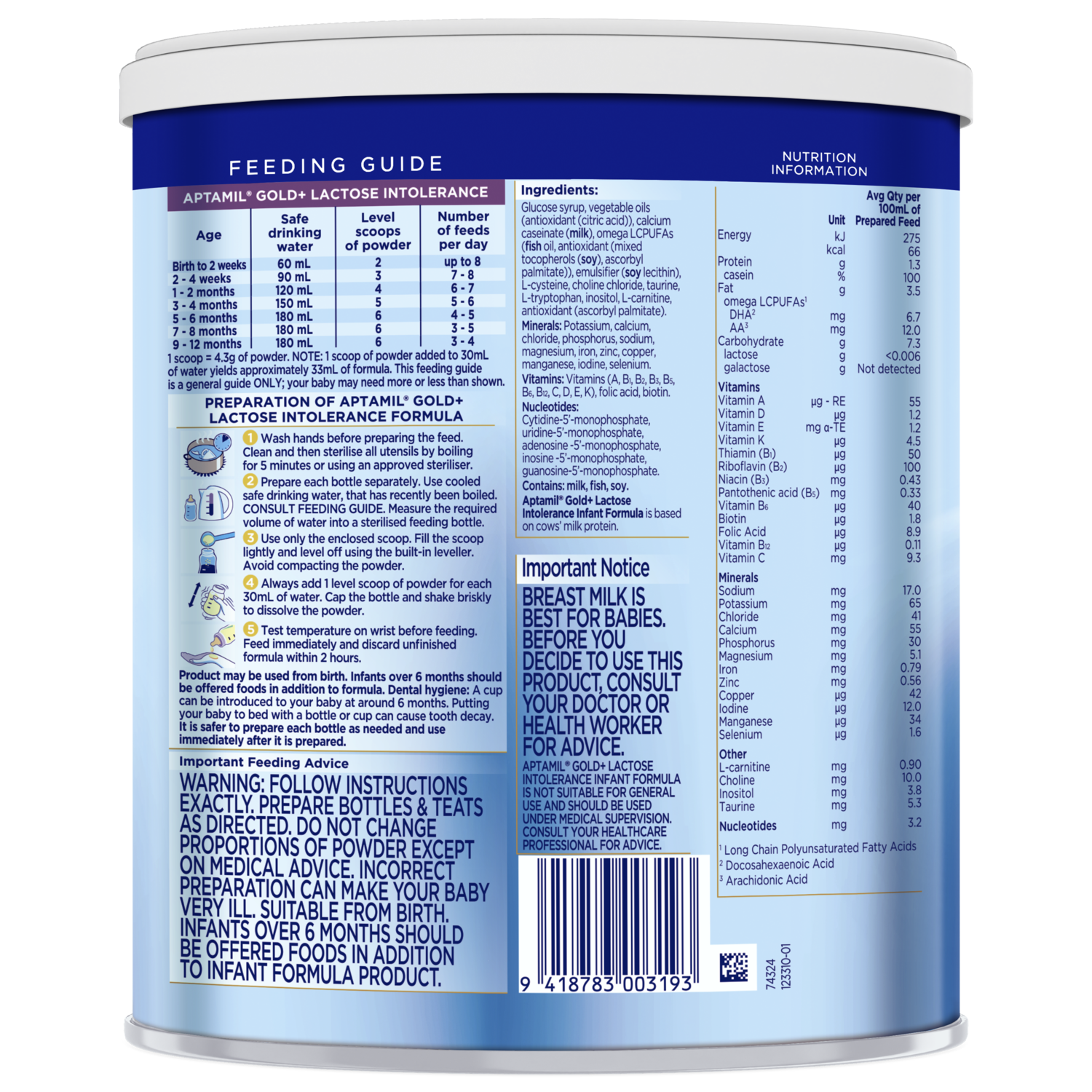 Aptamil Gold+ Lactose Intolerance Formula Paediatrics